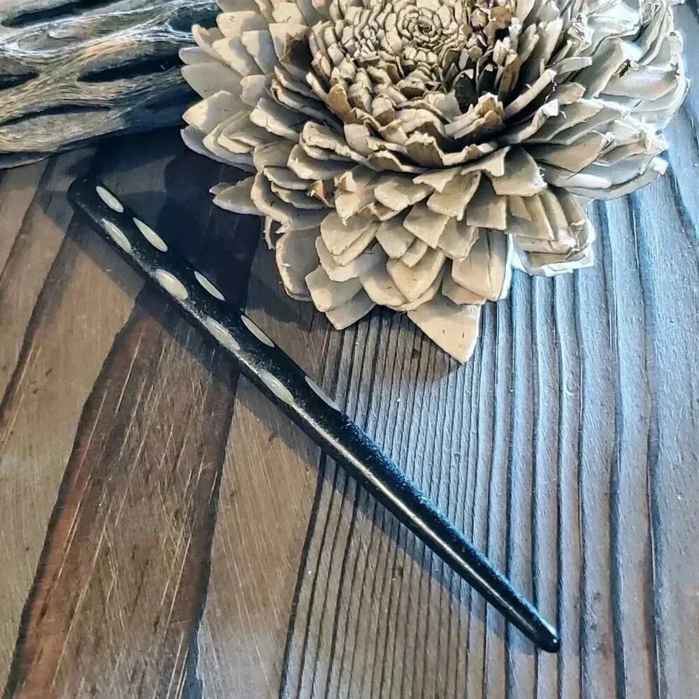 Hand Carved India Black Tribal Minimalist Yak Bone Hair Stick - Picture 4 of 11